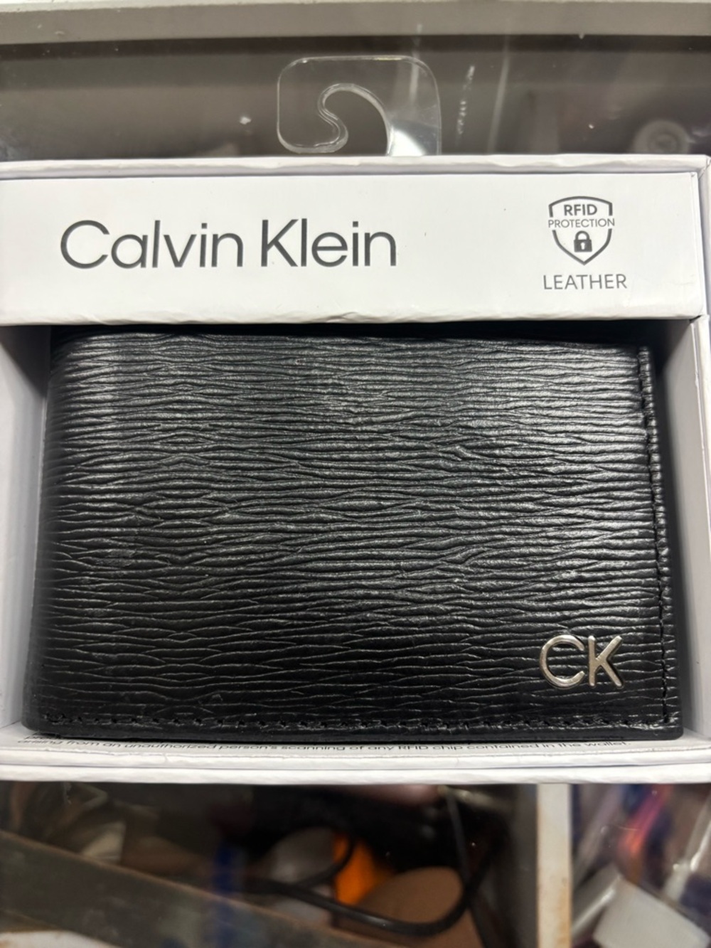 Calvin Klein Black Textured Leather Wallet with CK Accent